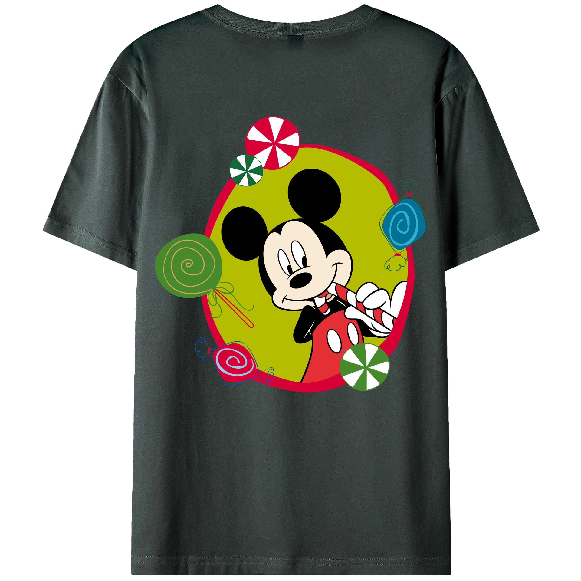 ミッキーマウス Mickey Mouse 綿100％ メンズ半袖Tシャツ（バックプリント） 通気性